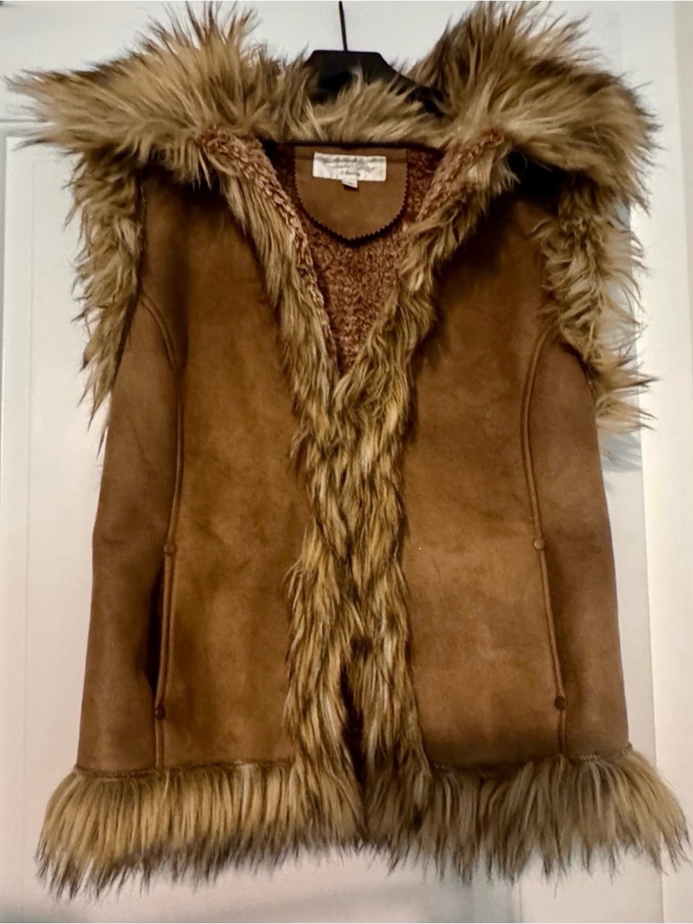 Tasha Polizzi Tan Faux-Suede Vest with Beige Fur Trim